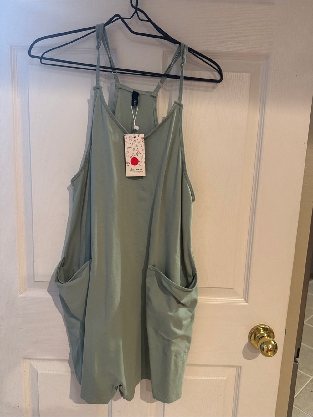 Light Sage Pocket Romper Jumpsuit with Adjustable Straps